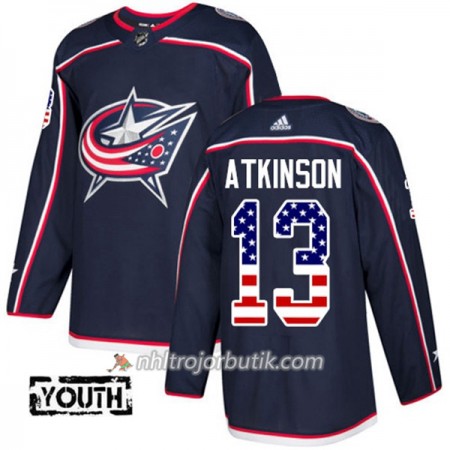 Barn Ishockey Blue Jackets Tröja Cam Atkinson 13 Adidas 2017-2018 Marinblå USA Flag Fashion Authentic